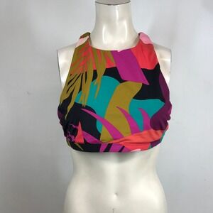 Title Nine Womens High Neck T-Back Tropical Print Bikini Swim Top Multicolor L